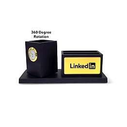Sleek 360 Degree Rotating Black Desk Organizer with Analog Clock