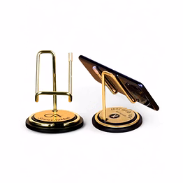 metal mobile stand with branded round base bottom