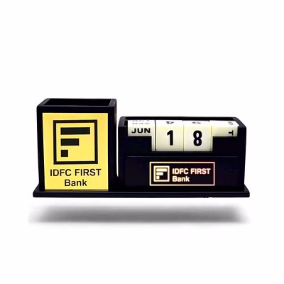 led light matt black desk organizer with block calendar