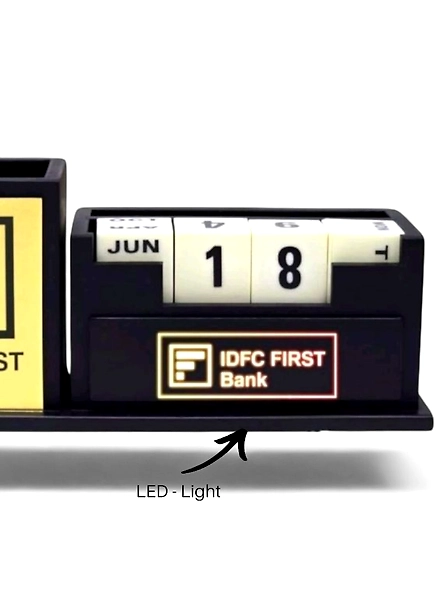 LED Light Matt Black Desk Organizer with Block Calendar