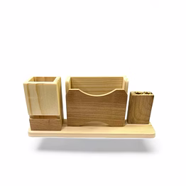 elegant wooden desktop organizer – 3-in-1 pen stand set