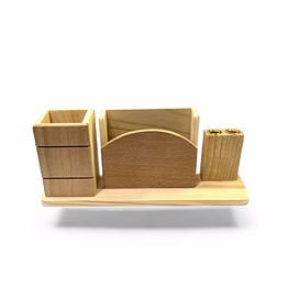premium pine wood finish 3 in 1 desk organizer - elegant wooden desktop organizer