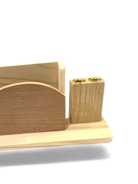 Premium Pine Wood Finish 3 in 1 Desk Organizer - Elegant Wooden Desktop Organizer