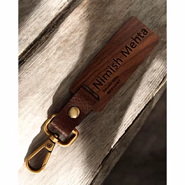 personalized wooden keychain - signature wood & leather keychain