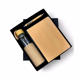 ecoluxe 3-in-1 premium gift set - bamboo pen, glass bottle & wood diary