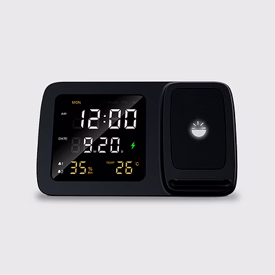 shimmer wireless charging desk clock with dual alarms & phone stand