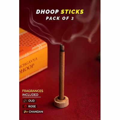 nandi panchgavya aroma therapy sticks pack (oud, rose, chandan) - set of 3