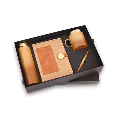 golden oak diary, pen, bottle & mug set - premium stationery collection