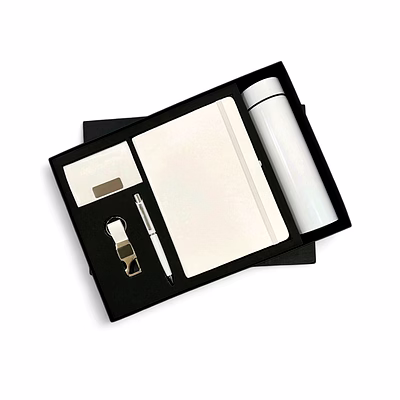 5 in 1 combo set - temperature bottle, elastic diary, metal ball pen, keychain, and cardholder