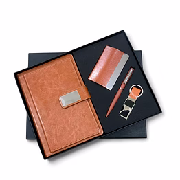 stylish 4 in 1 combo set - flap diary, cardholder, pen, keychain
