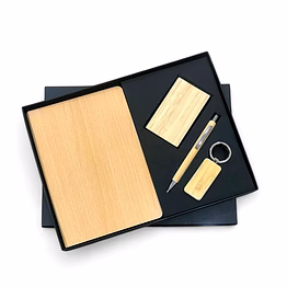 wooden finished 4-in-1 combo set - diary, cardholder, pen, and keychain