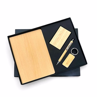 wooden finished 4-in-1 combo set - diary, cardholder, pen, and keychain