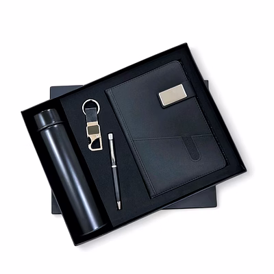 4 in 1 combo set - stylish pocket diary, temperature bottle, keychain & hook keychain