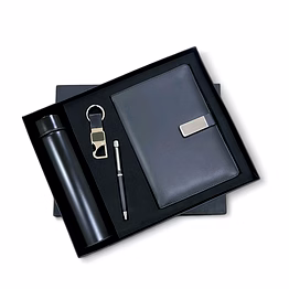 4 in 1 combo set - pu leather diary, temperature bottle, hook keychain and ball pen