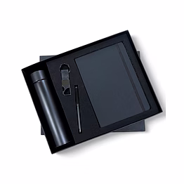 jet black 4 in 1 combo set - temperature bottle, elastic diary, keychain, and ball pen