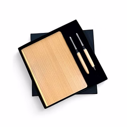 eco-friendly 3 in 1 combo set - bamboo diary with 2 pens