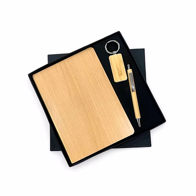 eco-friendly 3 in 1 combo set - bamboo diary, keychain, and pen
