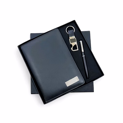 3 in 1 combo set - pu leather diary with bottle opener keychain and ball pen