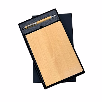bamboo diary and ball pen dual combo set - eco-friendly stationery set