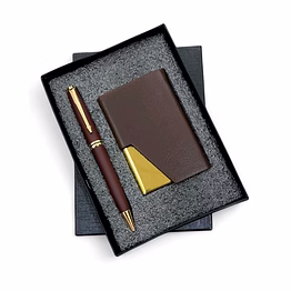 golden x brown pen and cardholder combo set - luxury essentials