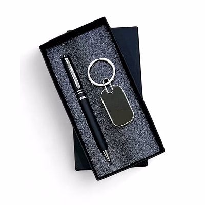 mirror finished keychain x ball pen combo set - sophisticated elegance