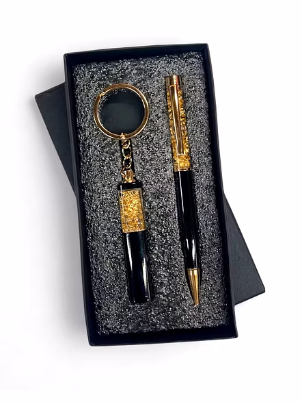Golden Flakes Pen and Keychain Combo Set - Luxury Accessories Gift Set