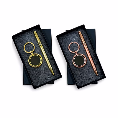 classic metallic rotating keychain with metal pen combo set
