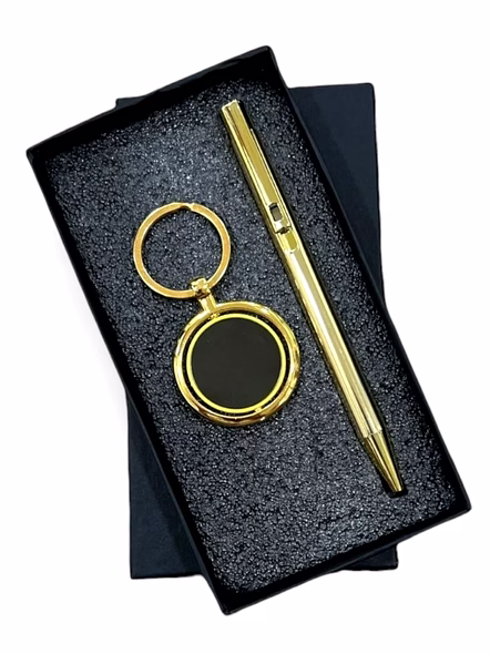 Classic Metallic Rotating Keychain with Metal Pen Combo Set-Rose Gold-2