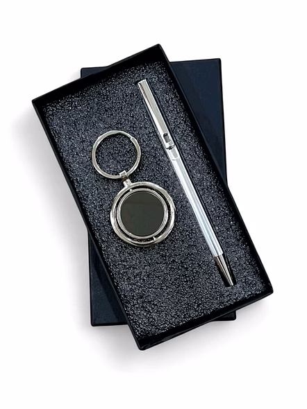 Classic Metallic Rotating Keychain with Metal Pen Combo Set-Rose Gold-4