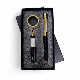 elegant crystal filled pen and keychain combo set
