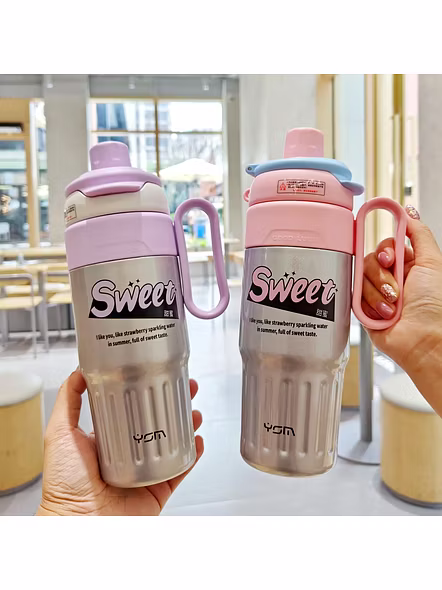 Cute Sweet Stainless Steel Double Wall Drinking Tumbler - 780ml Capacity-Pink