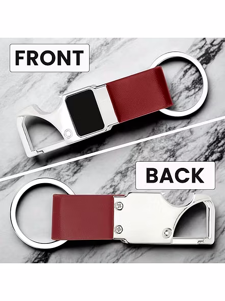 Personalized Steel Hook With Leather Belt Keychain | Customizable Key Holder-Brown-5