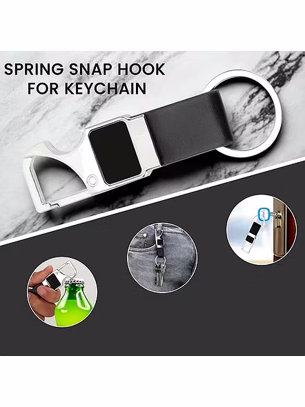 Personalized Steel Hook With Leather Belt Keychain | Customizable Key Holder-Brown-11