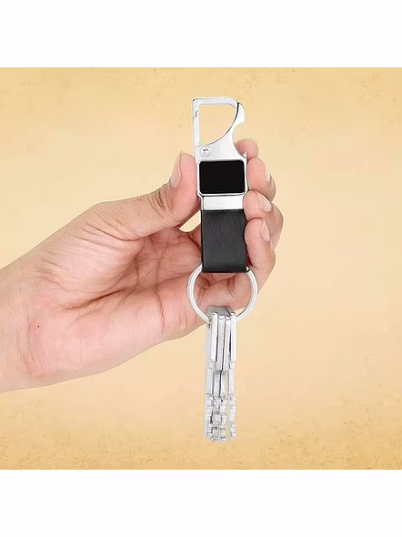 Personalized Steel Hook With Leather Belt Keychain | Customizable Key Holder-Black-4
