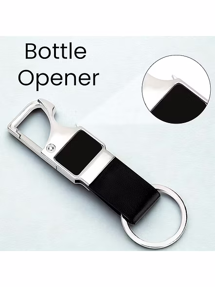 Personalized Steel Hook With Leather Belt Keychain | Customizable Key Holder-Black-3