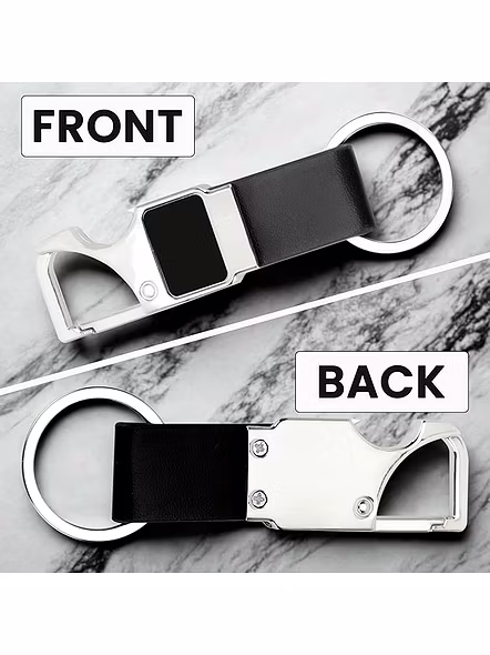 Personalized Steel Hook With Leather Belt Keychain | Customizable Key Holder-Brown-9