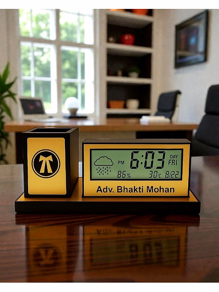 Personalized Digital Desk Clock with Pen Holder &amp; Temperature Display – Premium Corporate Gift-3