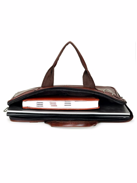 Vegan Leather Premium Laptop Bag - Sleek Design for Modern Professionals-Brown-3