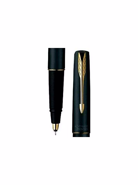 Parker Frontier Matte Black Pen With Gold Trim-Roller Ball-3