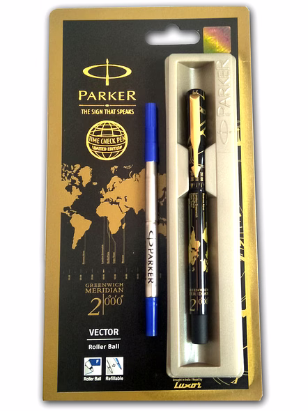 Parker Vector Time Check with Steel Trim-Black-Roller Pen-3