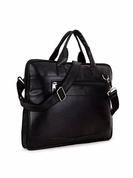 Classic Vegan Leather Laptop Briefcase and Messenger Bag - Upgrade Your Professional Style-VLB04-BK