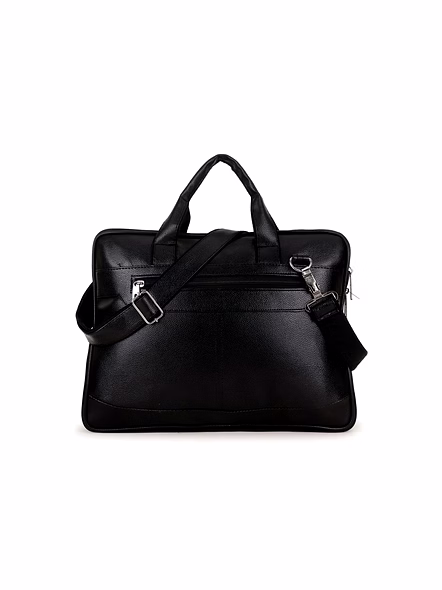 Classic Vegan Leather Laptop Briefcase and Messenger Bag - Upgrade Your Professional Style-Black-1