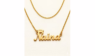 Personalized Solid Gold  Crown Name Necklace with Double Chain - Perfect Custom Gift