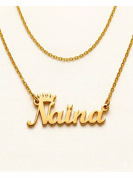 Personalized Solid Gold  Crown Name Necklace with Double Chain - Perfect Custom Gift