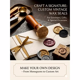 wax seal stamp with wooden handle – vintage brass head for envelopes & gifts - make your own design