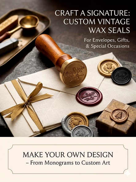 Wax Seal Stamp with Wooden Handle – Vintage Brass Head for Envelopes & Gifts - Make Your Own Design