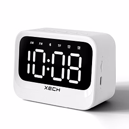 xech eon - mini clock speaker with auto sync time & dual alarms