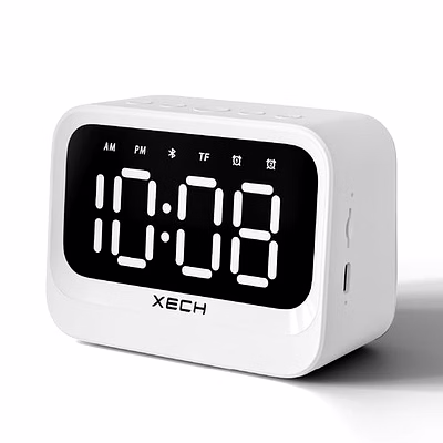 xech eon - mini clock speaker with auto sync time & dual alarms