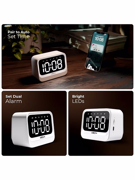 XECH Eon - Mini Clock Speaker with Auto Sync Time &amp; Dual Alarms
