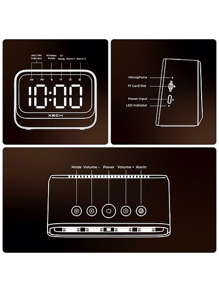 XECH Eon - Mini Clock Speaker with Auto Sync Time &amp; Dual Alarms-4